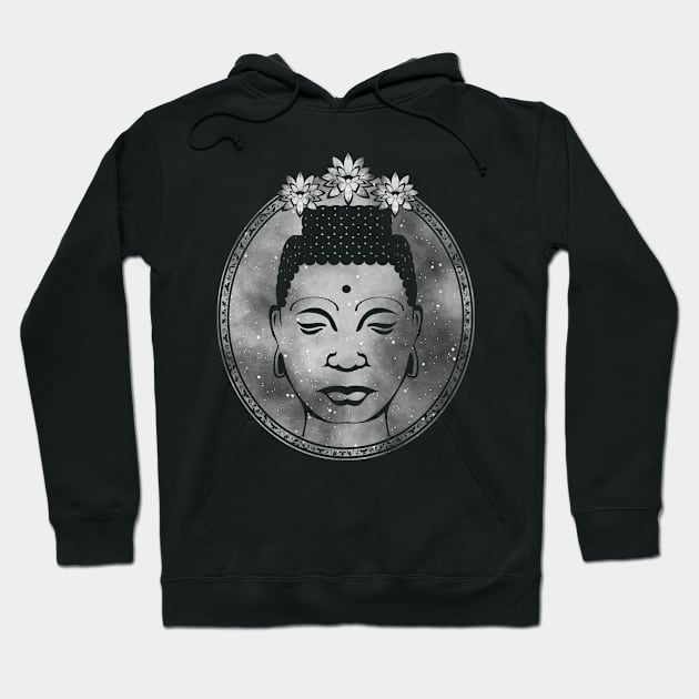 Gautama Buddha Portrait Galaxy Grey Hoodie by MellowGroove